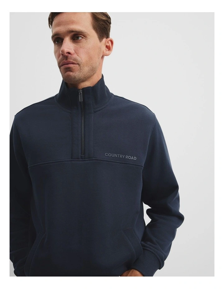 Australian Cotton Modern Logo Half Zip Sweat in Navy image 3