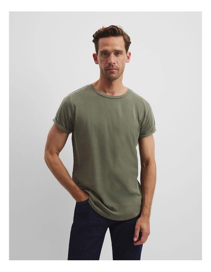 Australian Cotton Longline Garment Dye T-shirt in Willow image 1