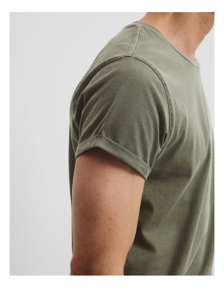 Australian Cotton Longline Garment Dye T-shirt in Willow image 3