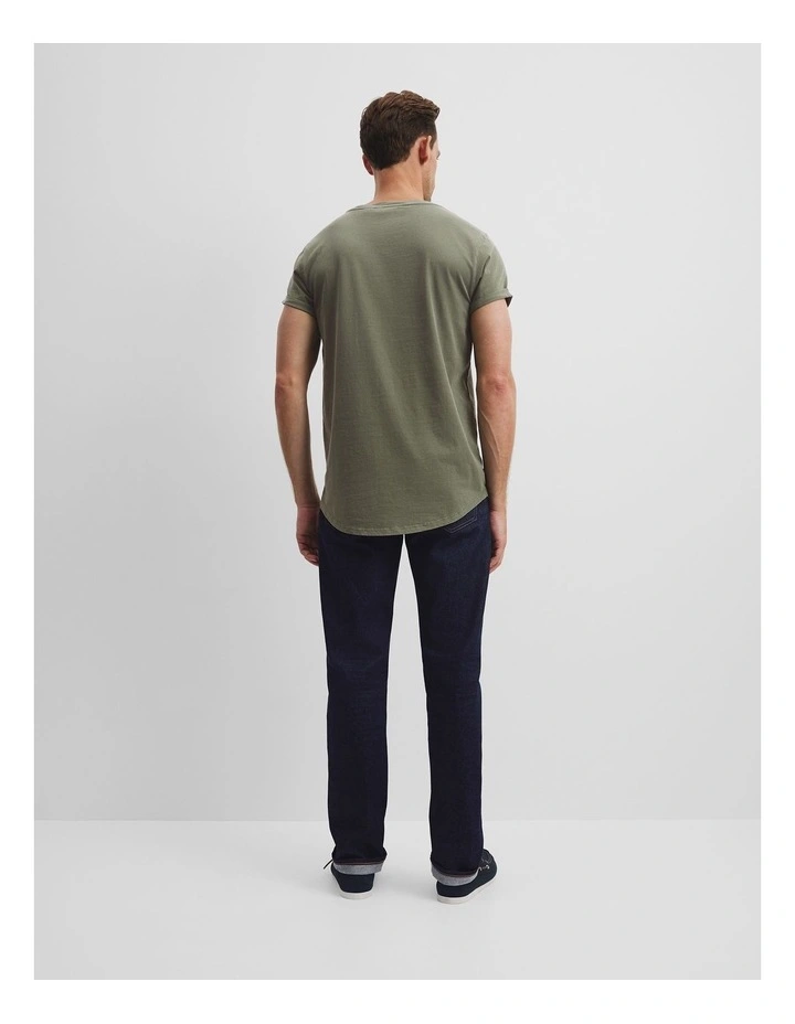 Australian Cotton Longline Garment Dye T-shirt in Willow image 4