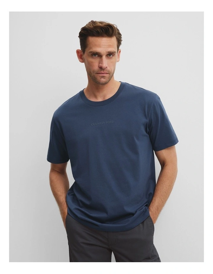 Australian Cotton Modern Logo T-shirt in Storm Blue image 3