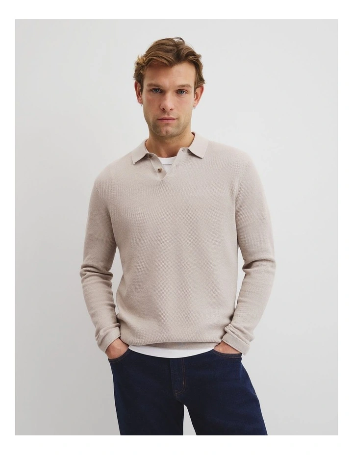Australian Good Earth Cotton Pique Polo Knit in Chalk image 1