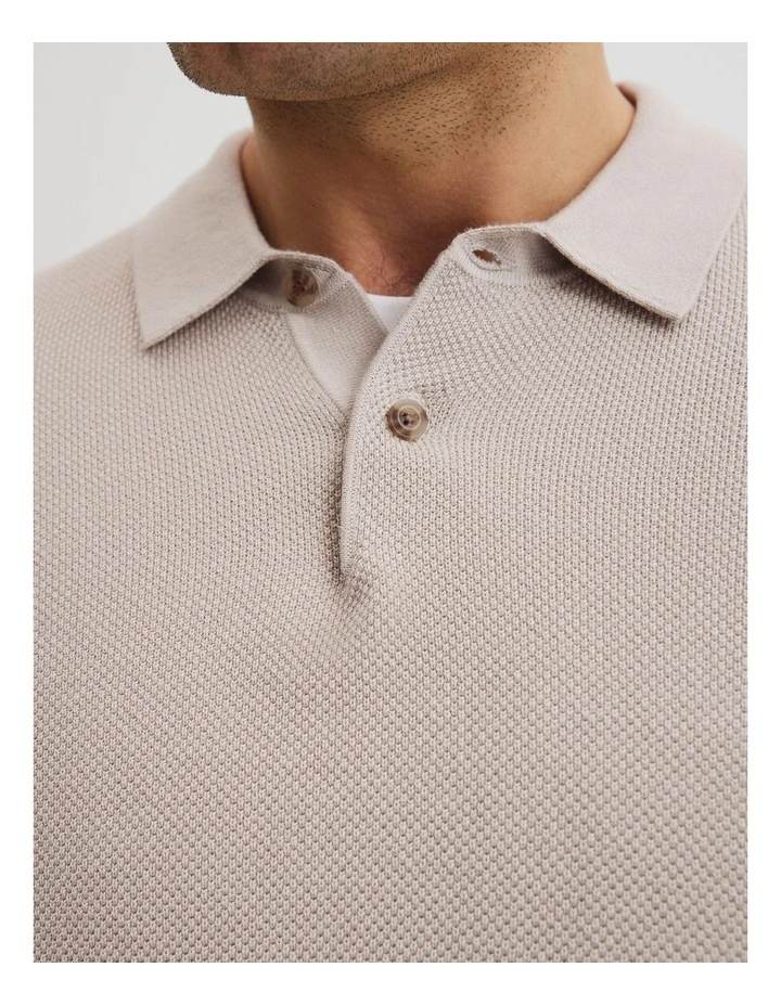 Australian Good Earth Cotton Pique Polo Knit in Chalk image 2