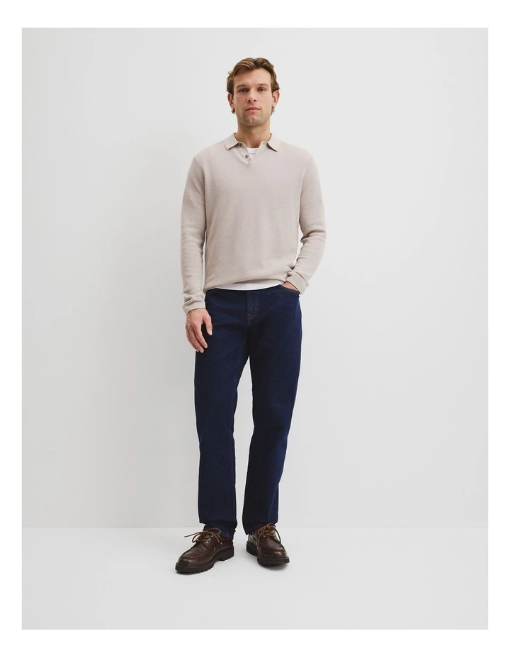 Australian Good Earth Cotton Pique Polo Knit in Chalk image 3