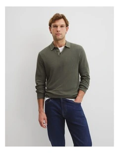 Australian Good Earth Cotton Pique Polo Knit in River Gum