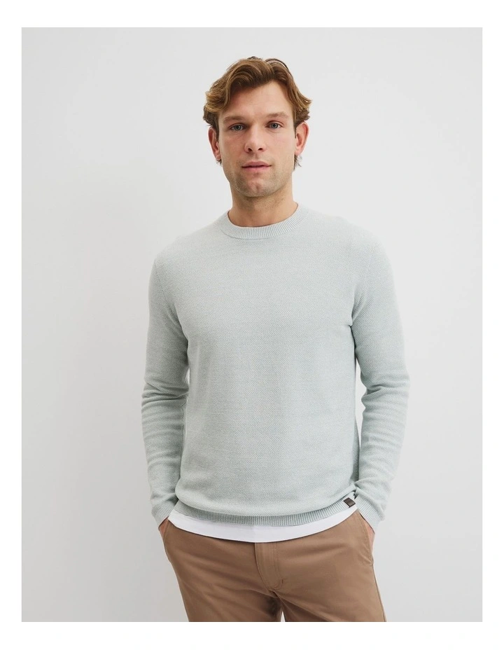 Australian Good Earth Cotton(TM) Pique Crew Neck Knit in Salt Bush image 1