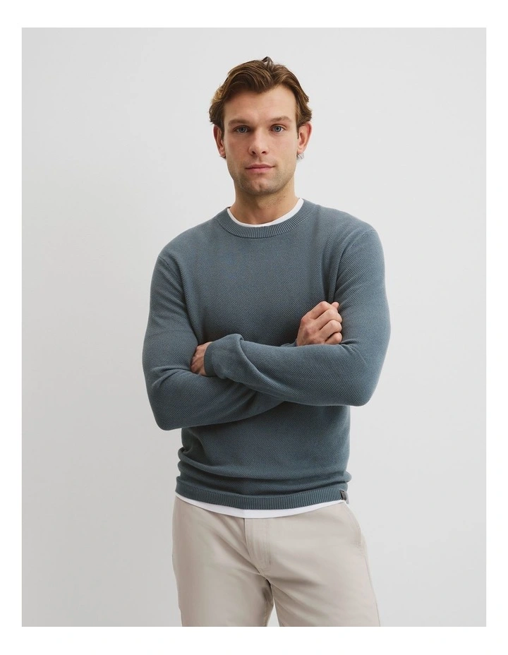 Australian Good Earth Cotton(TM) Pique Crew Neck Knit in Steel Blue image 1