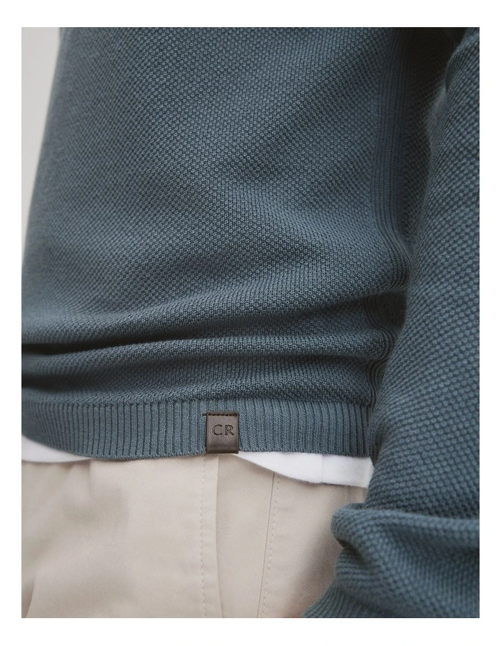 Australian Good Earth Cotton(TM) Pique Crew Neck Knit in Steel Blue image 2