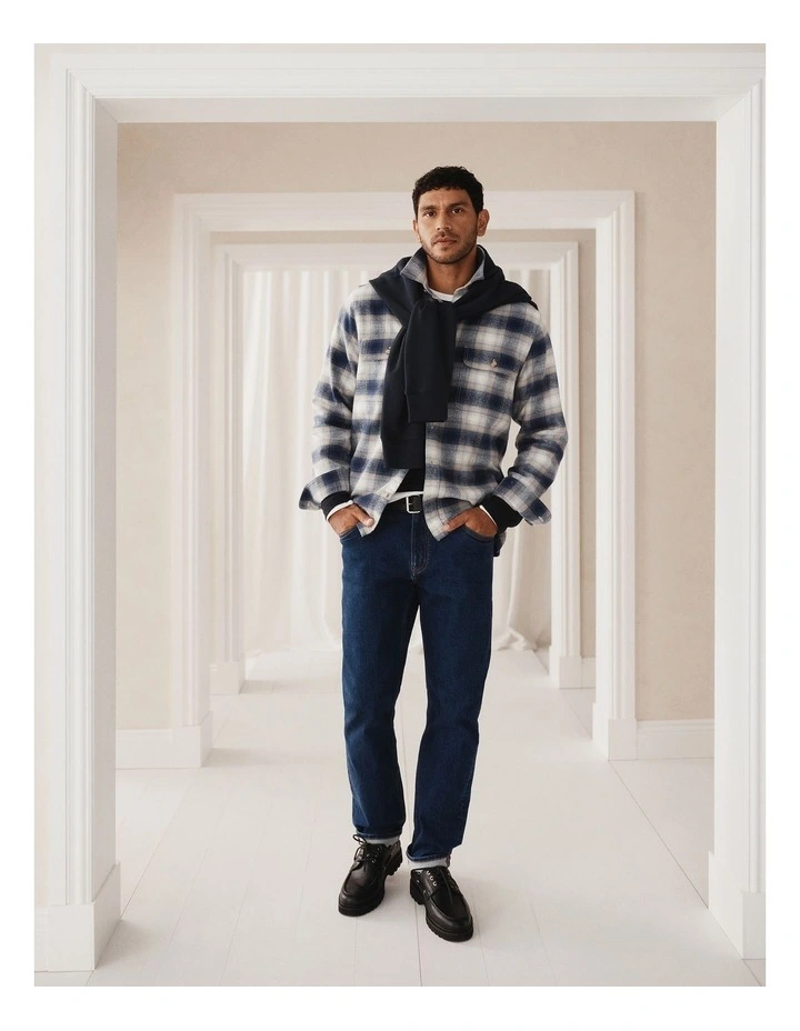 Cotton Flannel Check Overshirt in Blue Multi image 2