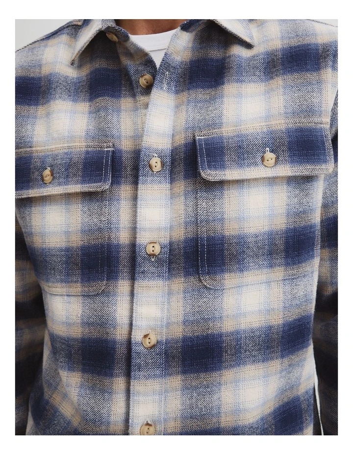 Cotton Flannel Check Overshirt in Blue Multi image 3