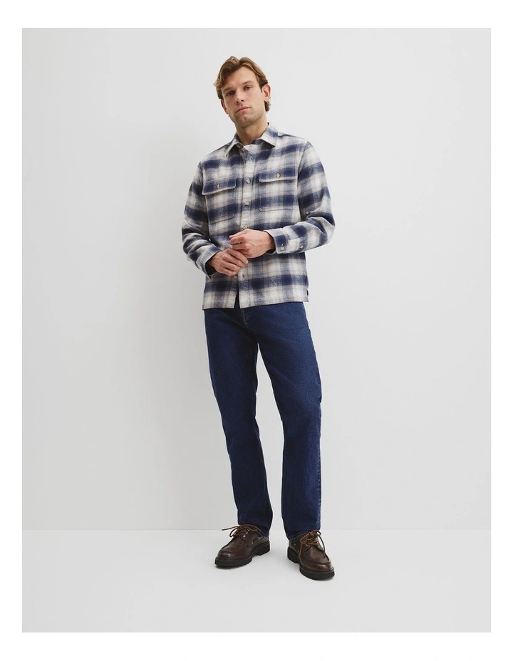 Cotton Flannel Check Overshirt in Blue Multi image 4