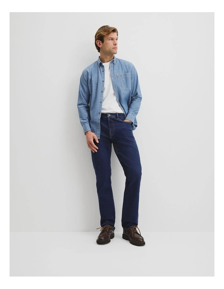 Australian Cotton Straight Leg Jean in Mid Blue Denim image 1