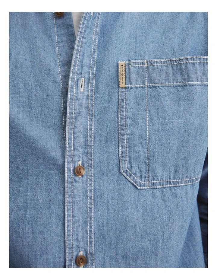 Regular Fit Workwear Chambray Shirt in Washed Blue image 2