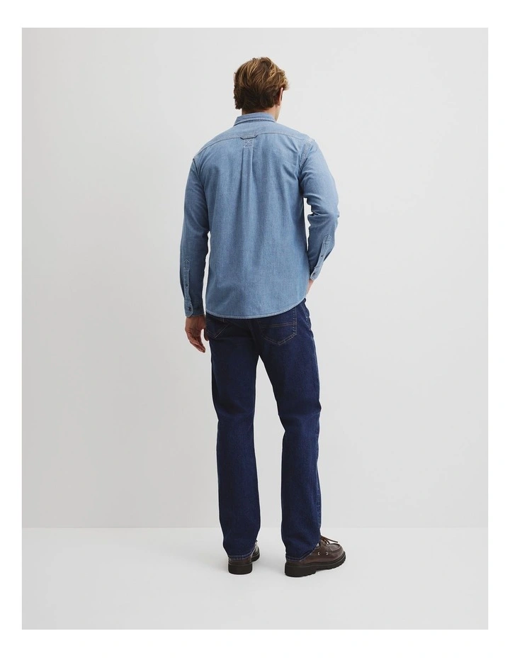 Regular Fit Workwear Chambray Shirt in Washed Blue image 4