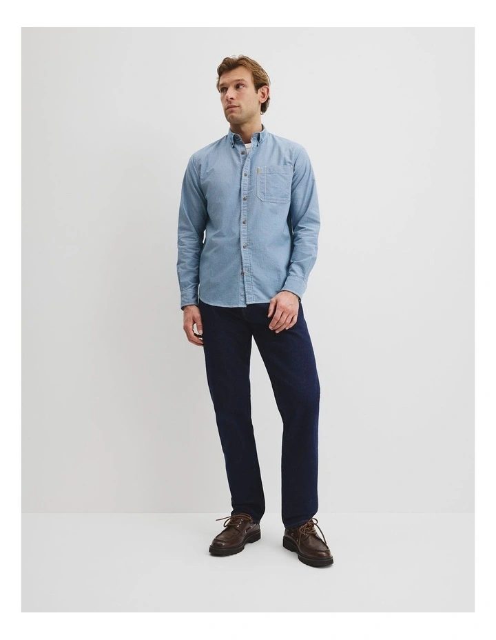 Australian Good Earth Cotton Workwear Regular Fit Grid Shirt in Blue image 4