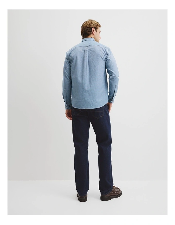 Australian Good Earth Cotton Workwear Regular Fit Grid Shirt in Blue image 5