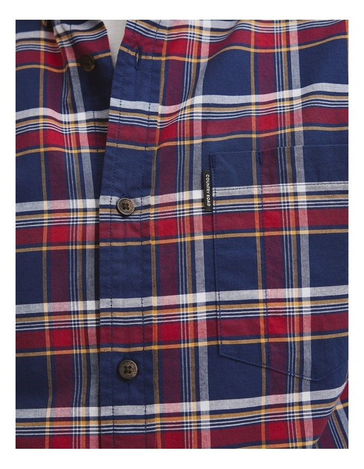 Australian Long Sleeve Regular Fit Good Earth Cotton Check Shirt in Navy Multi image 2