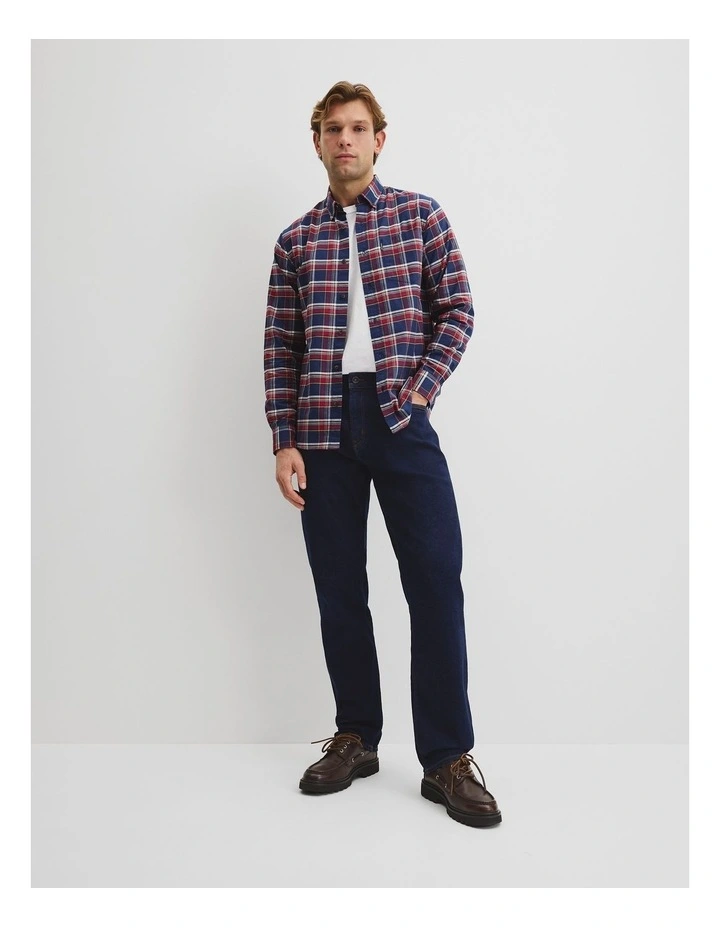 Australian Long Sleeve Regular Fit Good Earth Cotton Check Shirt in Navy Multi image 3