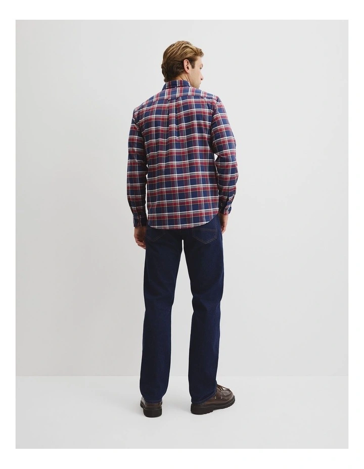 Australian Long Sleeve Regular Fit Good Earth Cotton Check Shirt in Navy Multi image 4