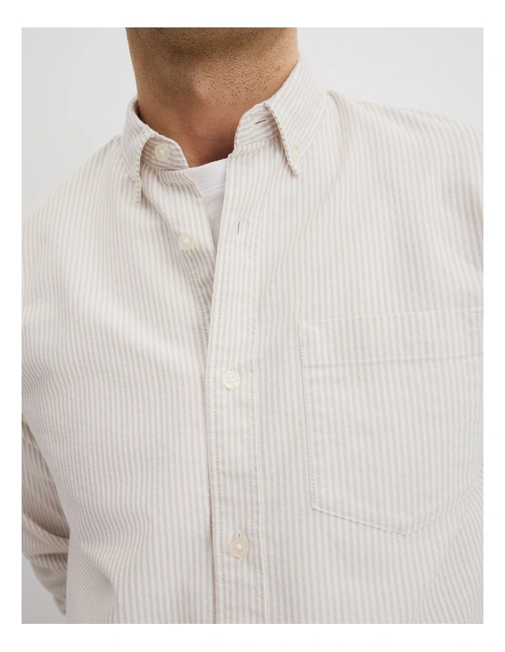 Australian Good Earth Cotton(TM) Regular Fit Oxford Stripe Shirt in Stone image 2