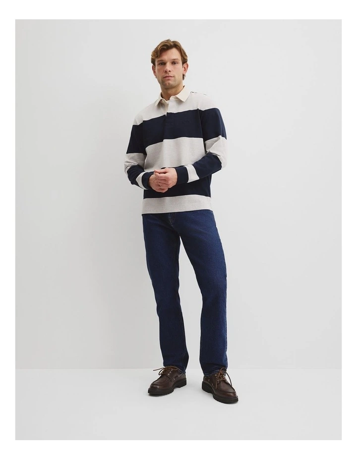 Australian Cotton Stripe Rugby Polo in Navy Stripe Lgm image 5