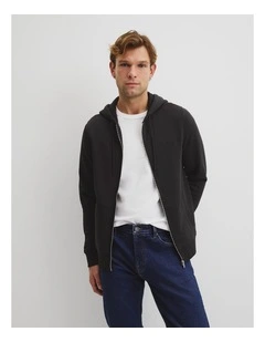 Australian Cotton Zip Through Sweat T-shirt in Black