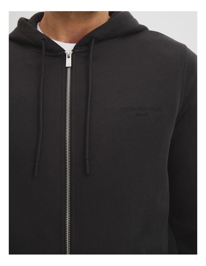 Australian Cotton Zip Through Sweat T-shirt in Black image 2