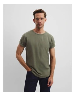 Australian Cotton Longline Garment Dye T-shirt in Willow