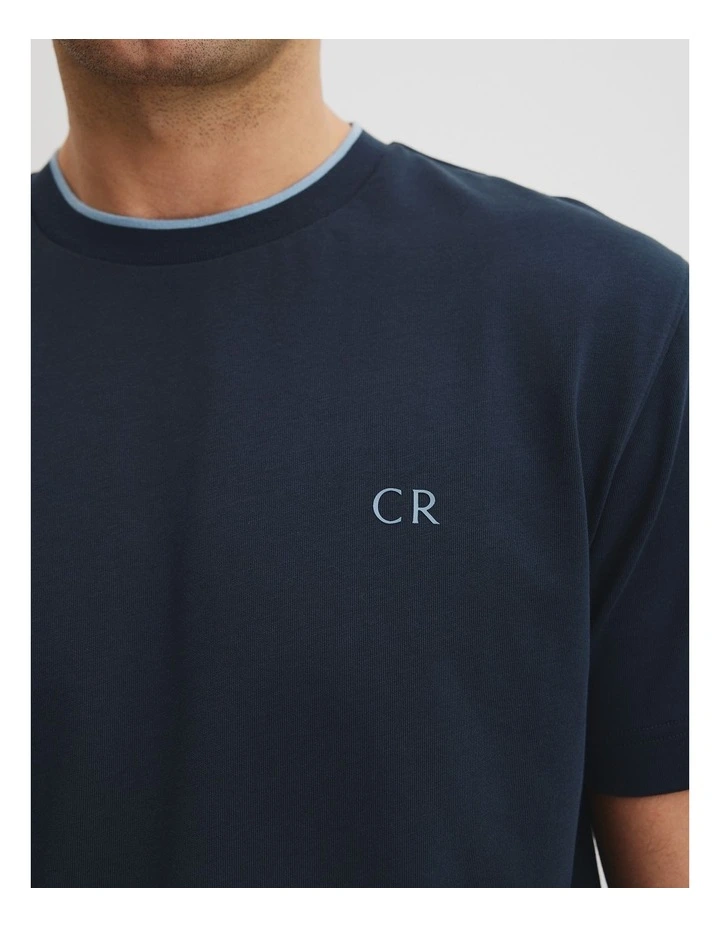 Australian Cotton Cr Logo Tipped T-shirt in Navy image 2