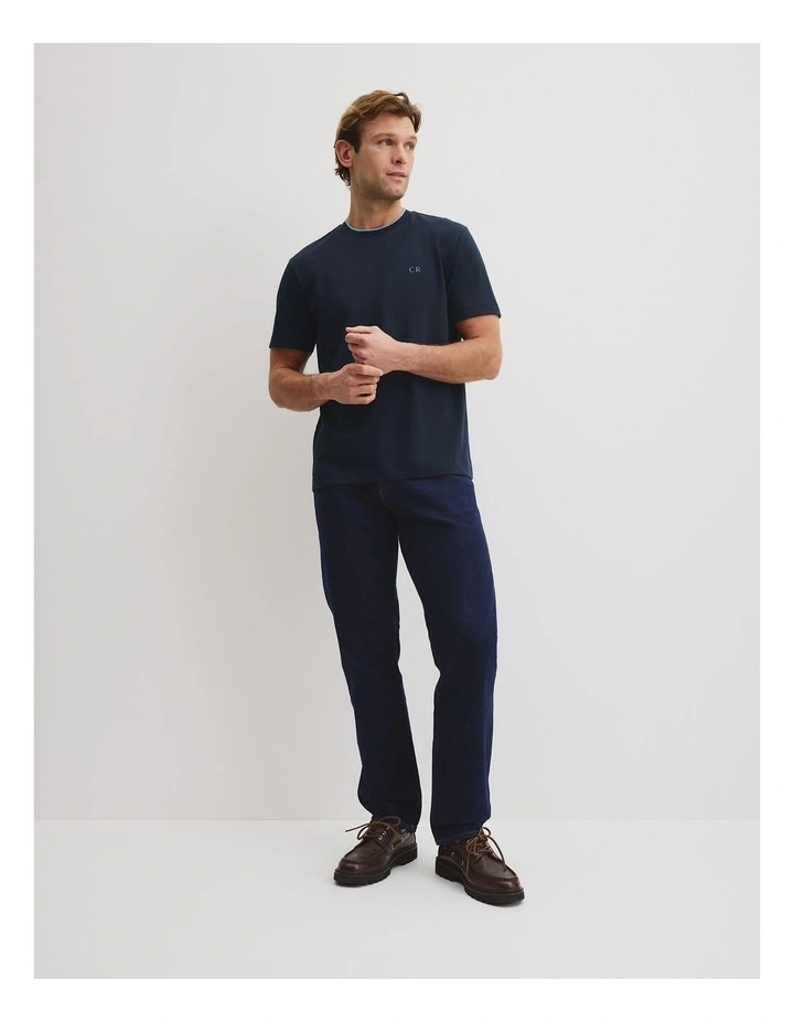 Australian Cotton Cr Logo Tipped T-shirt in Navy image 3