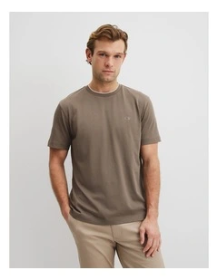 Australian Cotton Cr Logo Tipped T-shirt in Mushroom