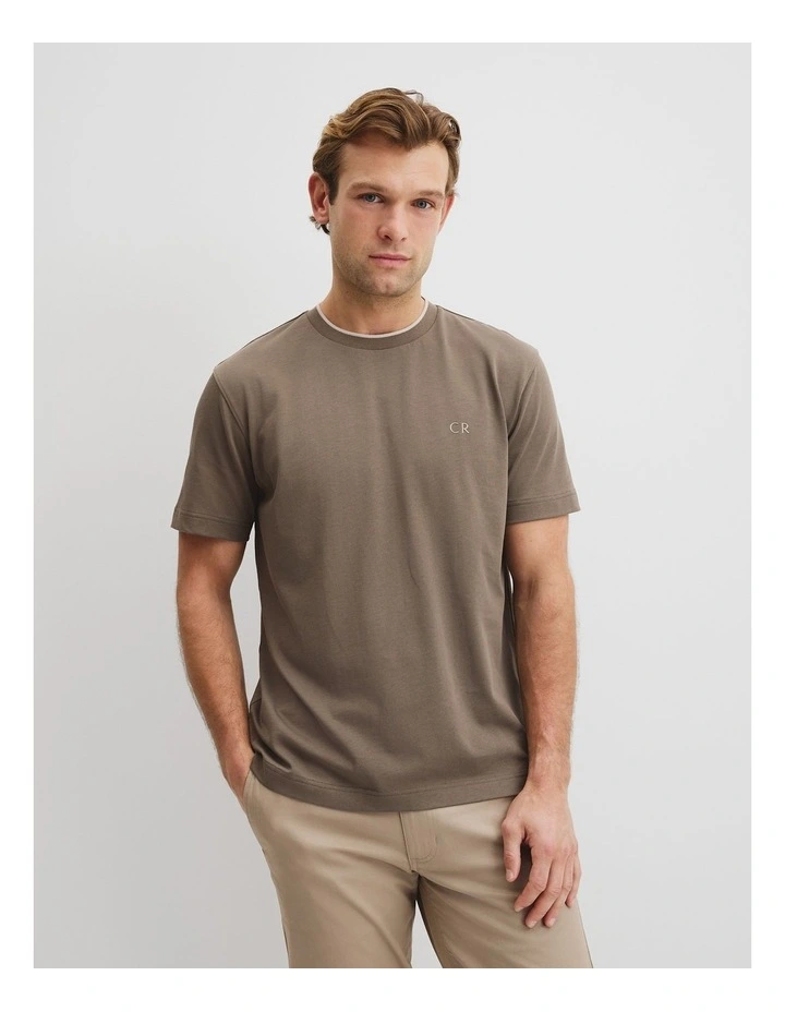 Australian Cotton Cr Logo Tipped T-shirt in Mushroom image 1