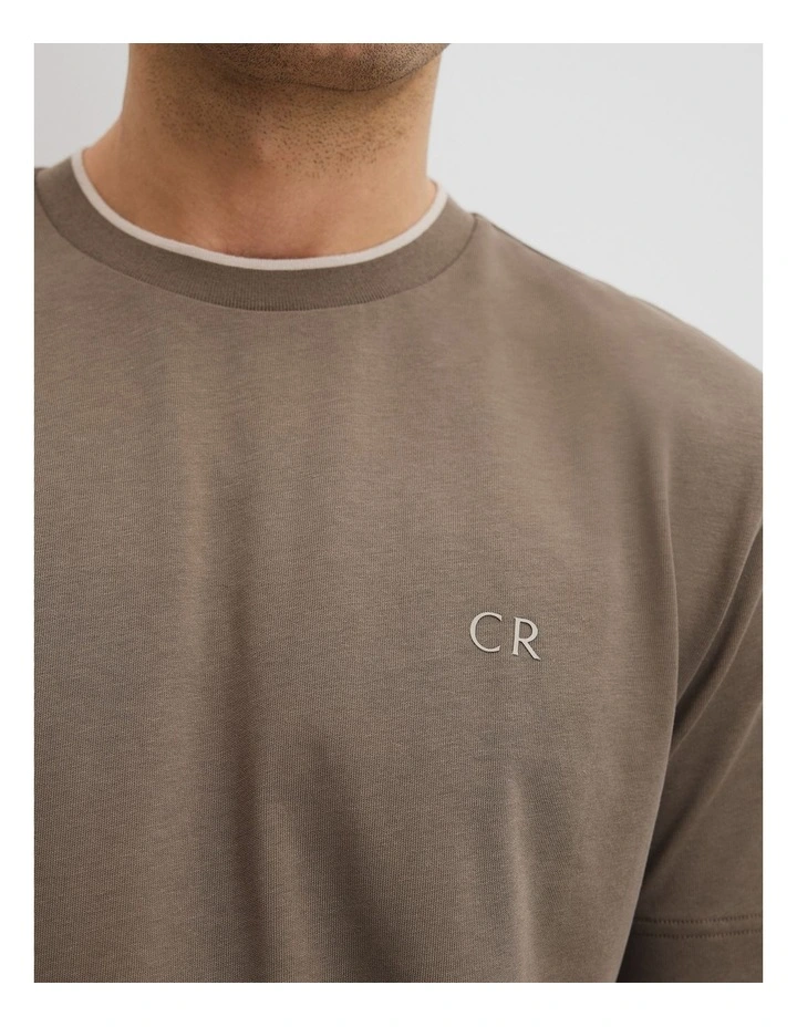Australian Cotton Cr Logo Tipped T-shirt in Mushroom image 2