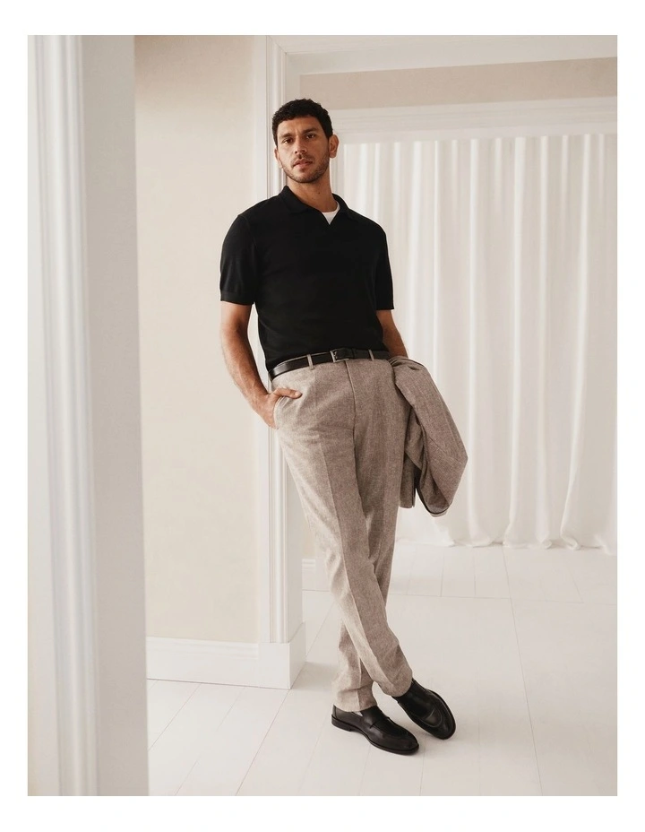 Australian Merino Short Sleeve Trophy Knit Polo in Black image 2