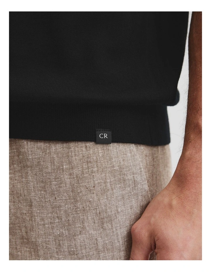 Australian Merino Short Sleeve Trophy Knit Polo in Black image 3