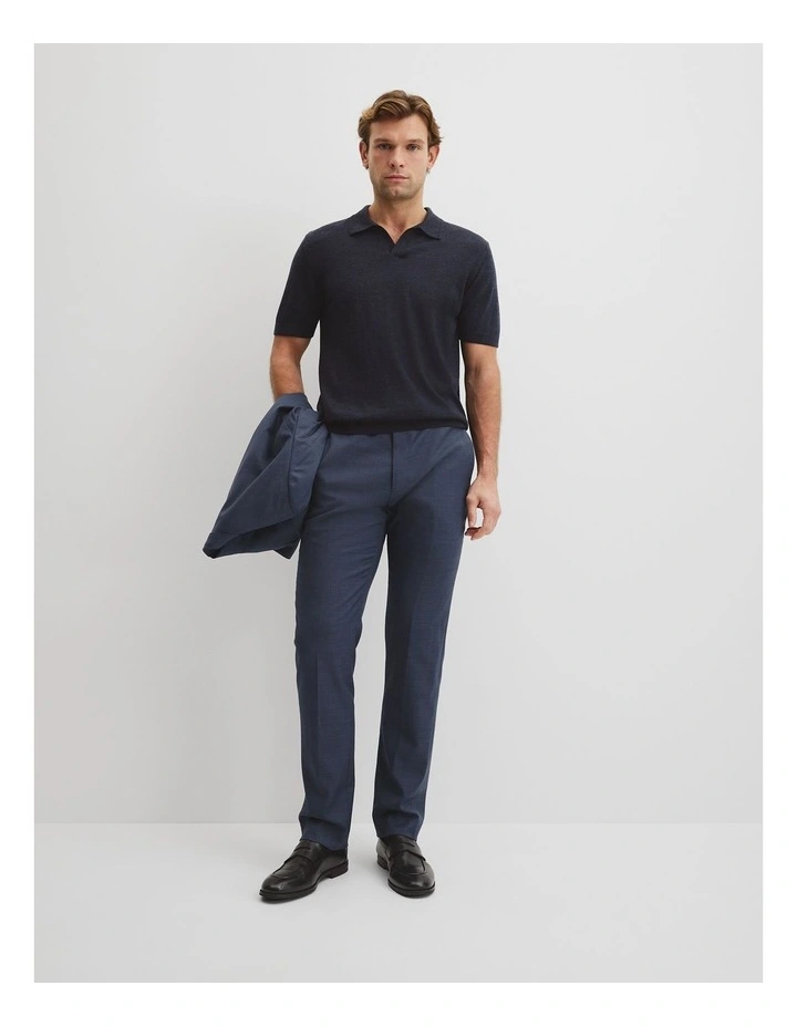 Australian Merino Short Sleeve Trophy Knit Polo in Navy Melange image 3