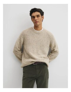 Merino Wool Nep Crew Neck Knit in Husk