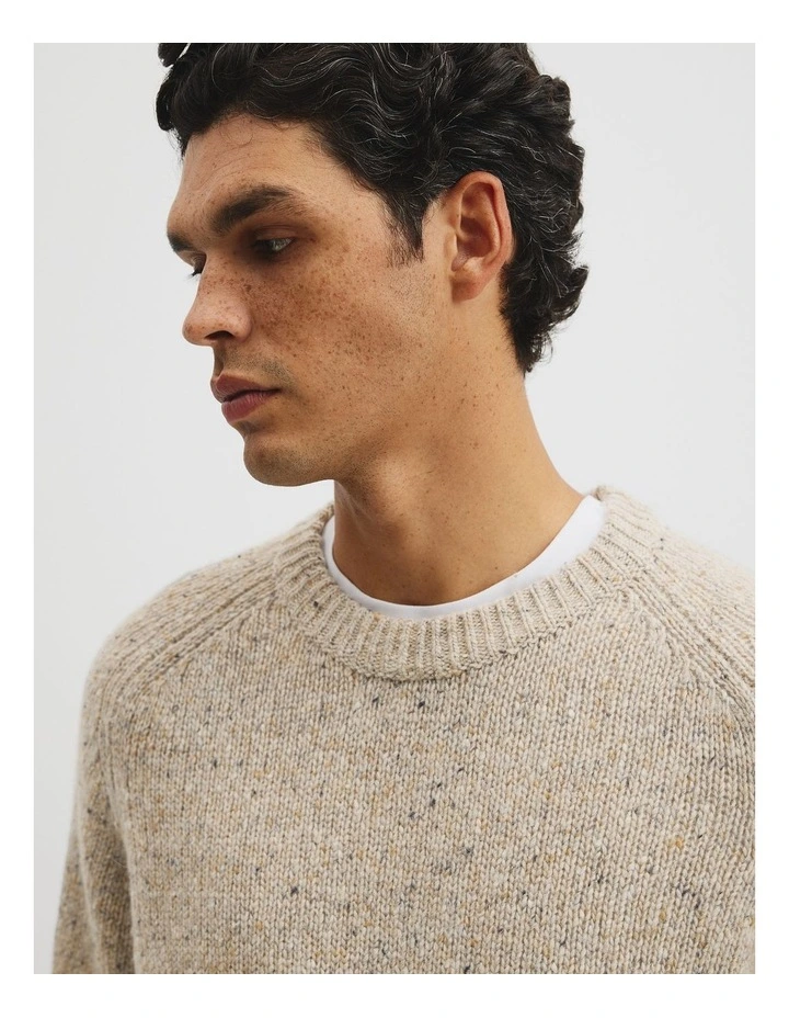 Merino Wool Nep Crew Neck Knit in Husk image 2
