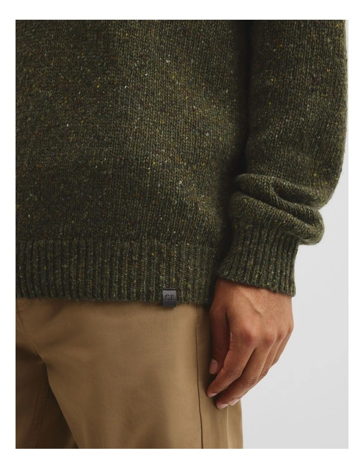 Merino Wool Nep Crew Neck Knit in Woodland Green image 2