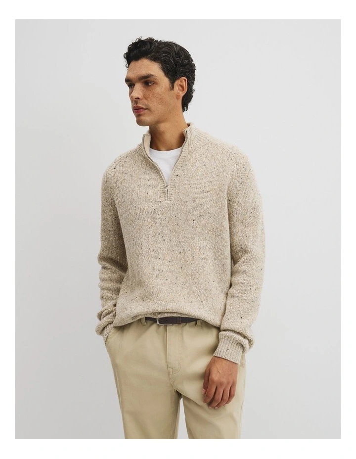 Merino Wool Nep Half Zip Knit in Husk image 1