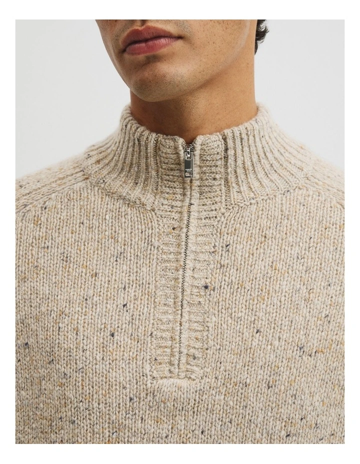 Merino Wool Nep Half Zip Knit in Husk image 2