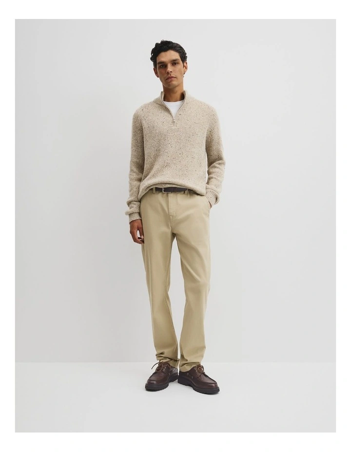 Merino Wool Nep Half Zip Knit in Husk image 3