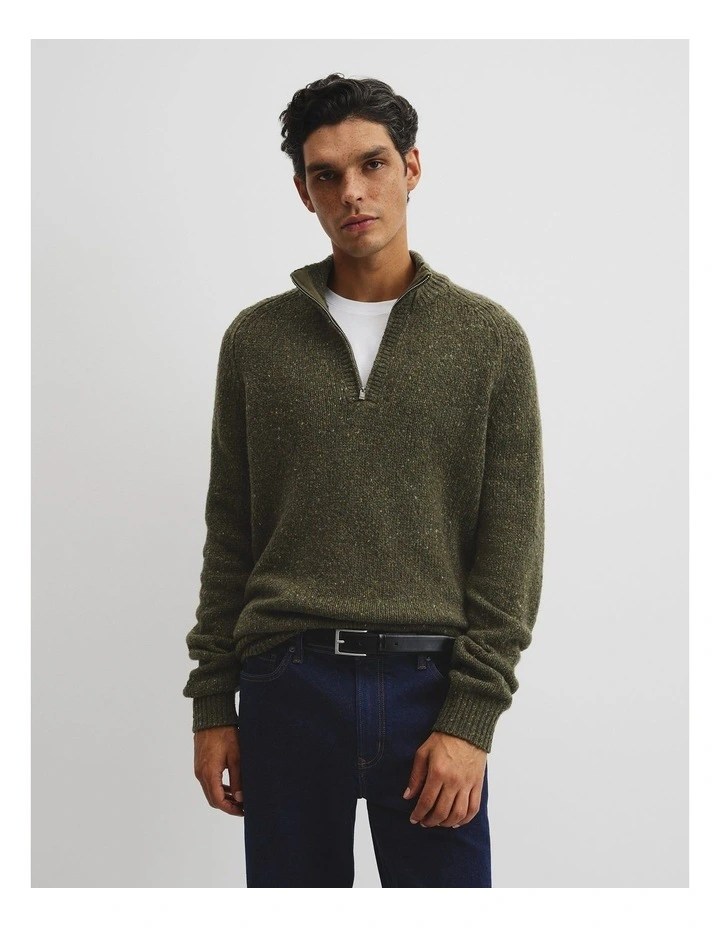 Merino Wool Nep Half Zip Knit in Woodland Green image 1
