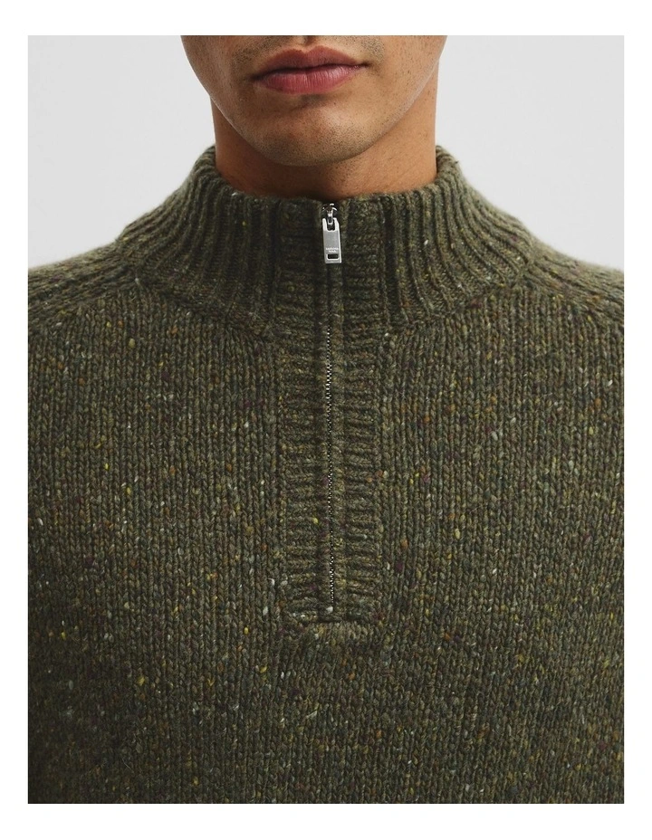Merino Wool Nep Half Zip Knit in Woodland Green image 2