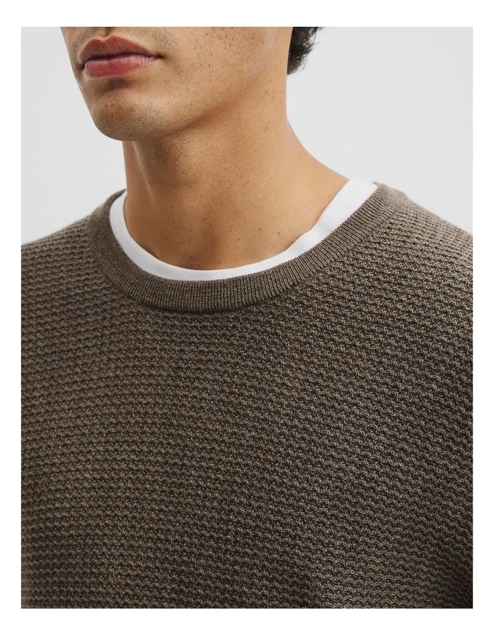 Australian Merino Wool Textured Crew Neck Knit in Umber Melange image 2
