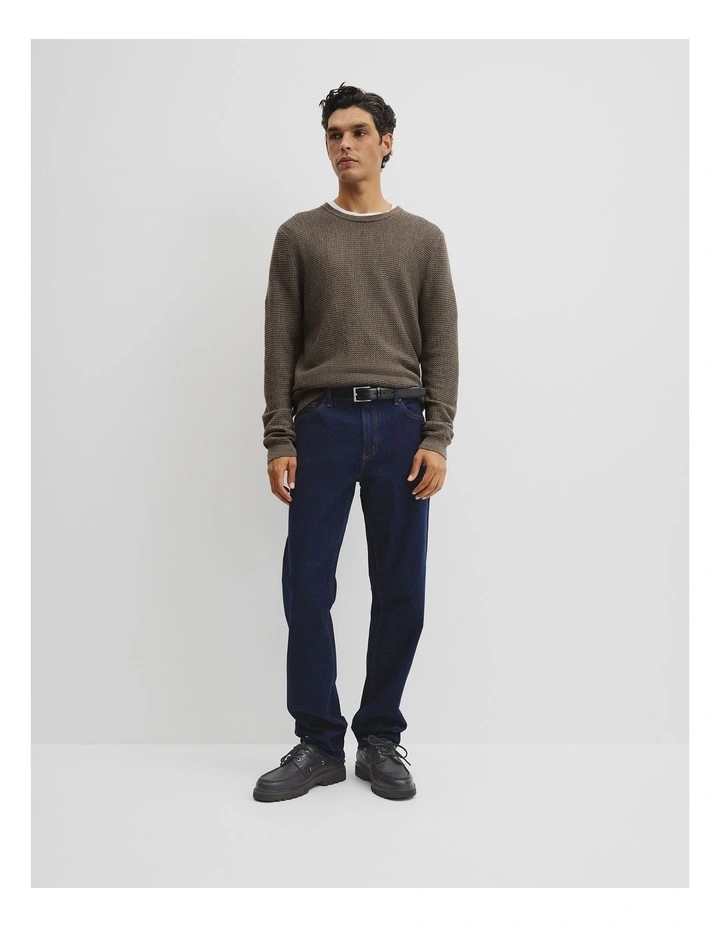 Australian Merino Wool Textured Crew Neck Knit in Umber Melange image 3