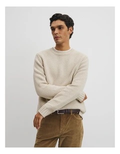 Australian Good Earth Cotton Blend Textured Crew Knit in Barley