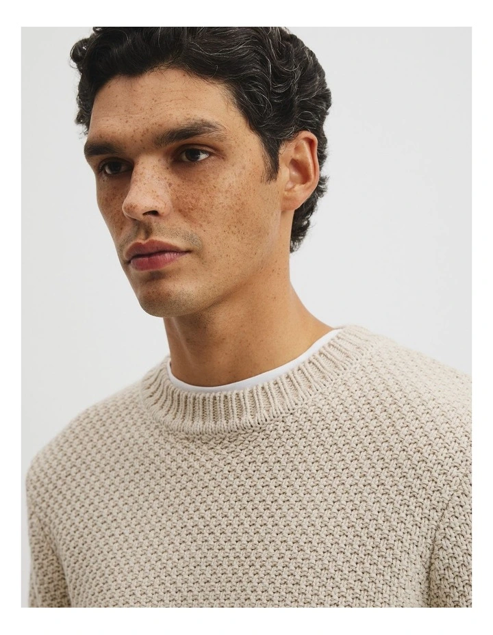 Australian Good Earth Cotton Blend Textured Crew Knit in Barley image 3