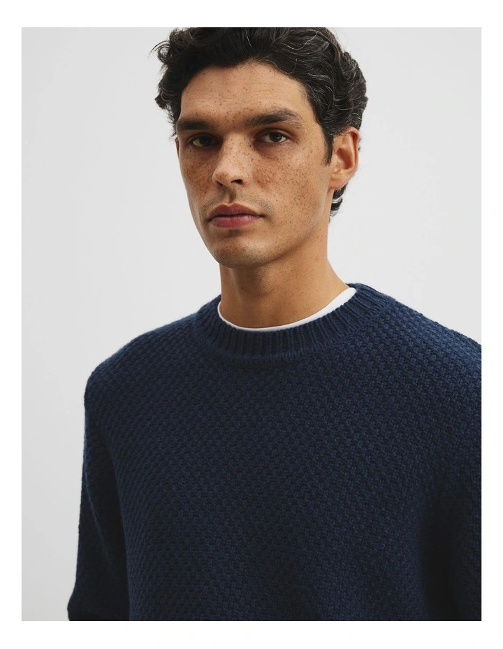 Australian Good Earth Cotton Blend Textured Crew Knit in Navy image 2