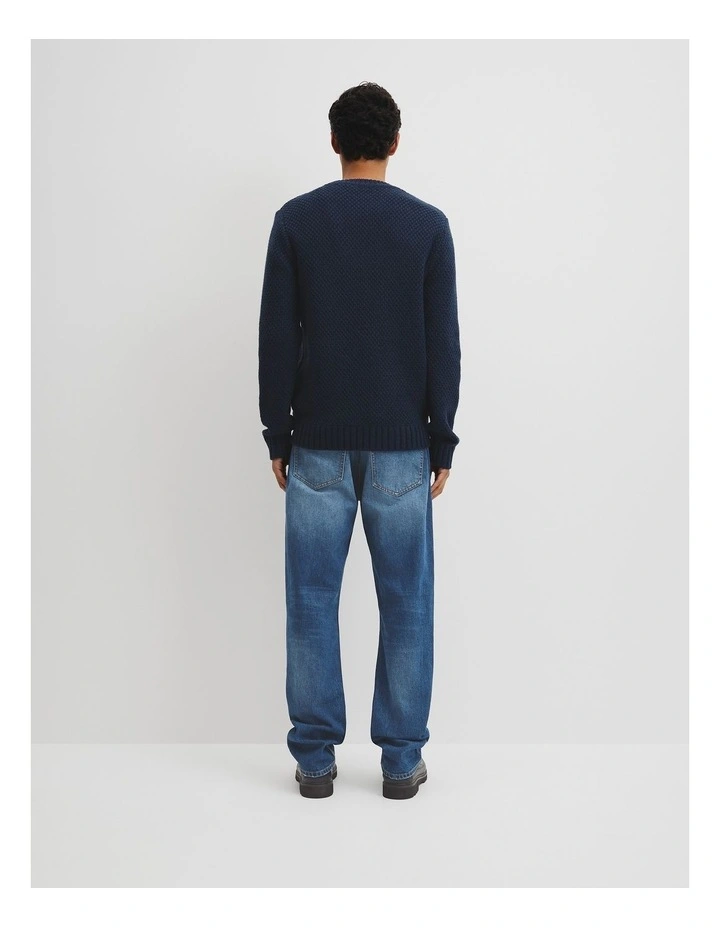 Australian Good Earth Cotton Blend Textured Crew Knit in Navy image 4